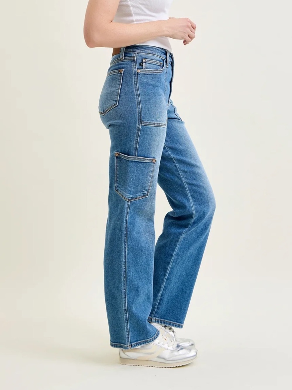 Judy Blue JB82659 High Rise Medium Wash 90’s Straight Leg Jeans Cargo 5/27
